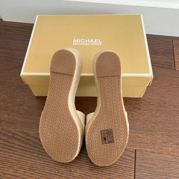 Michael Kors Brady white leather platform wedge espadrille slides - Picture 5 of 9